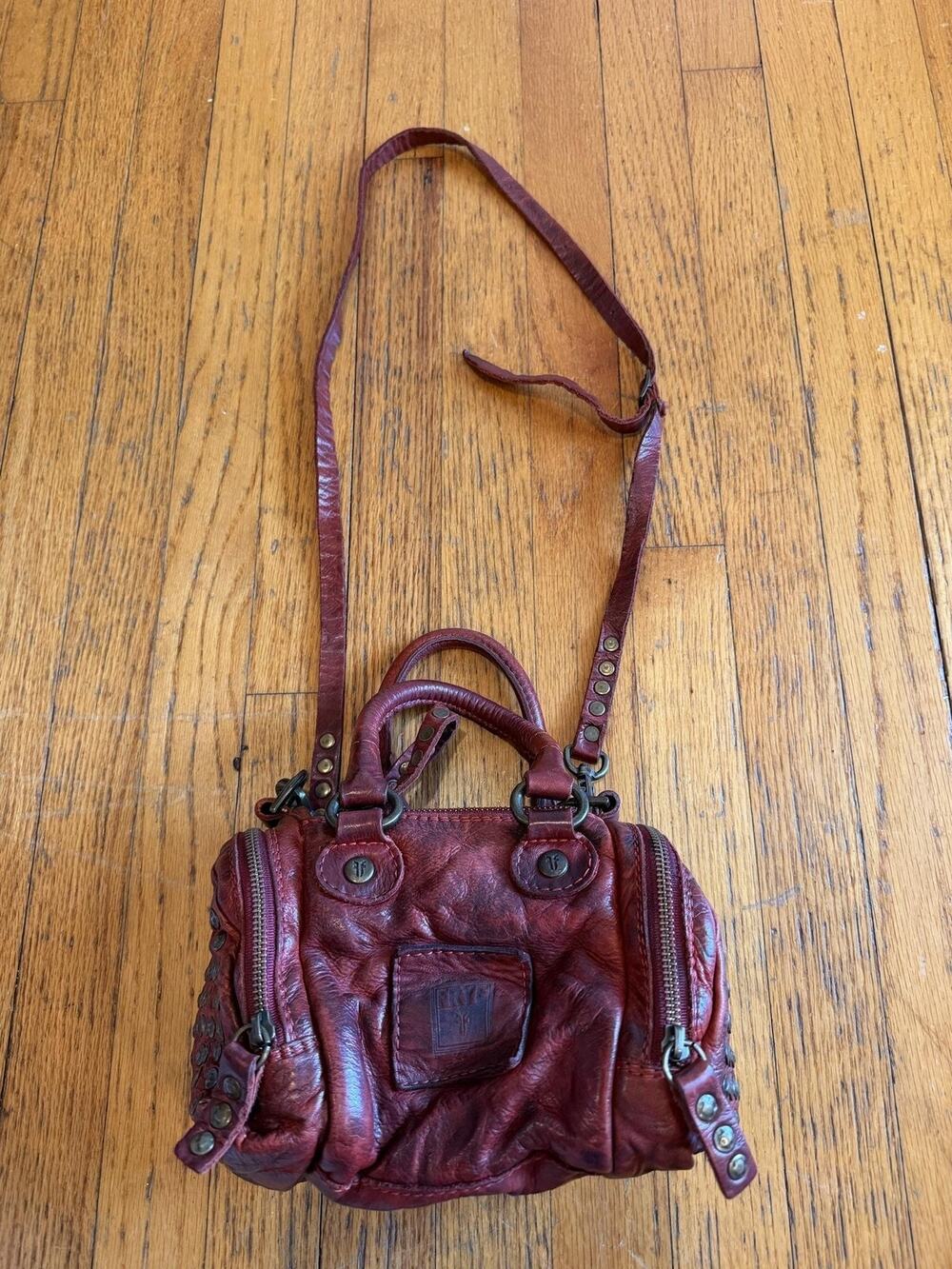 Frye Satchel Bag Womens Mini Red Leather Studded Crossbody